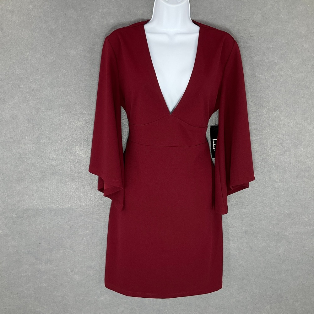 Lulus Dress Bell Sleeve V-Neck Party‎ Cocktail Burgundy Sz XL Whimsigoth Boho
